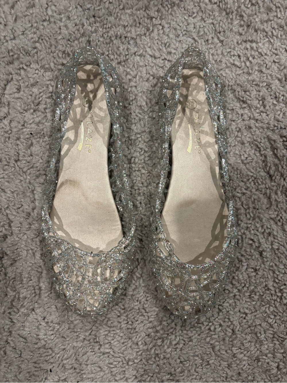 Glaze Silver Glitter Jelly Lattice Ballet Flats - Women's